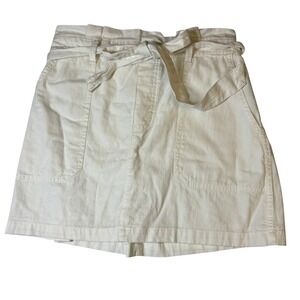 American Eagle White Denim Paperbag Mini Skirt Tie Waist Cotton Womens Medium